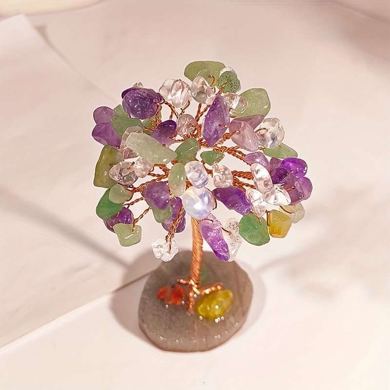 Natural Crystal Fortune Tree Ornaments with Agate Base Handicrafts